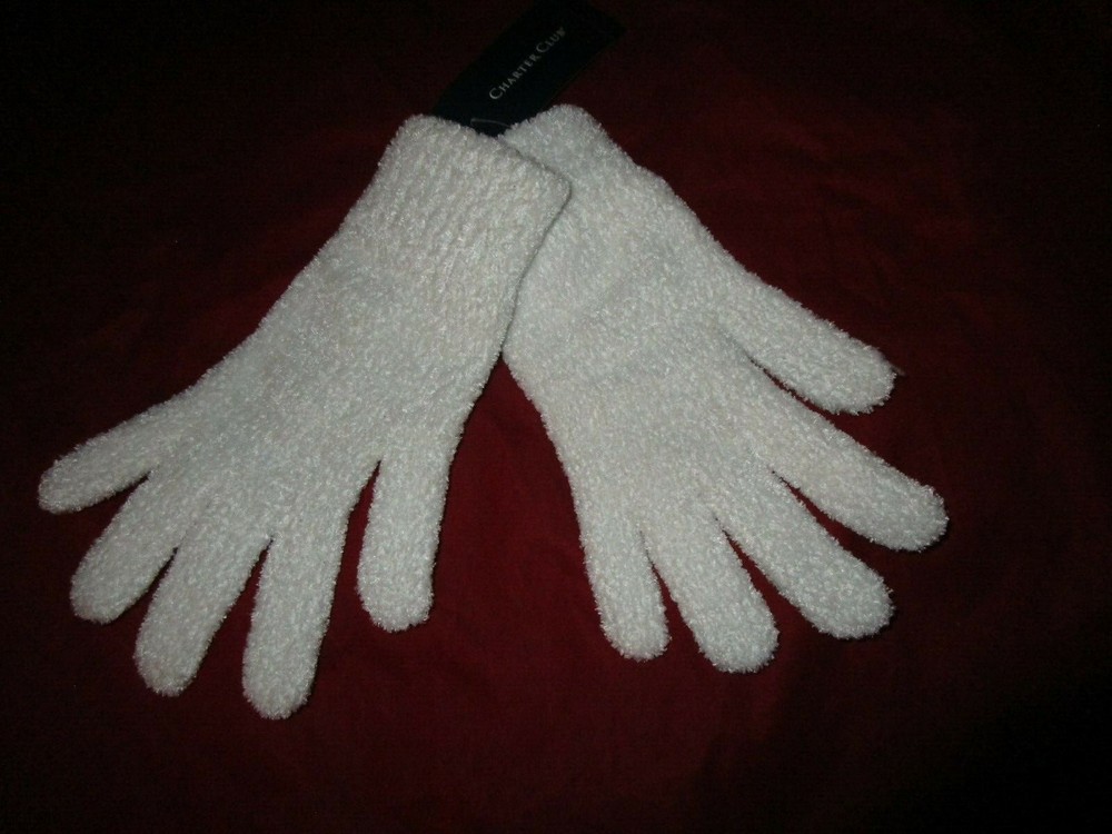 Charter Club Solid Chenille Gloves Ivory White