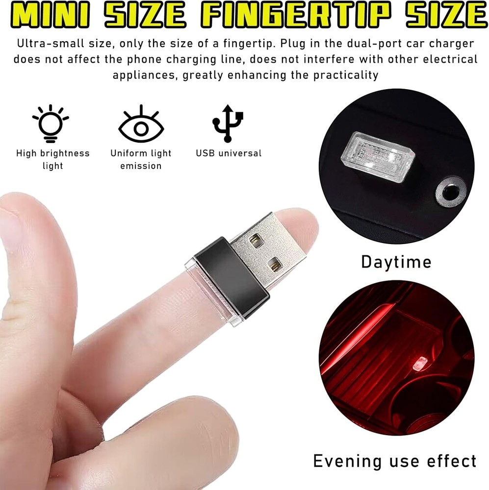 USB LED Car Interior Atmosphere Lamp 2 Red 2 Purple