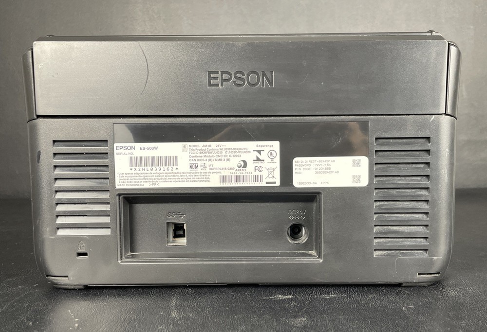 Epson Workforce ES-500W, J381B, Black, Wireless Duplex Document Scanner, Tested