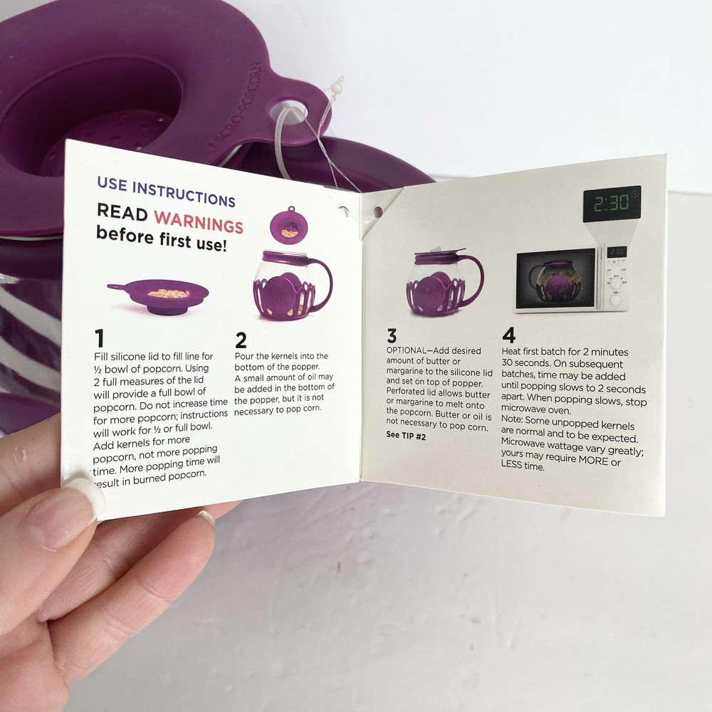 Ecolution Micro Pop Microwave Popcorn Maker Purple Temperature Safe Glass 3Qt