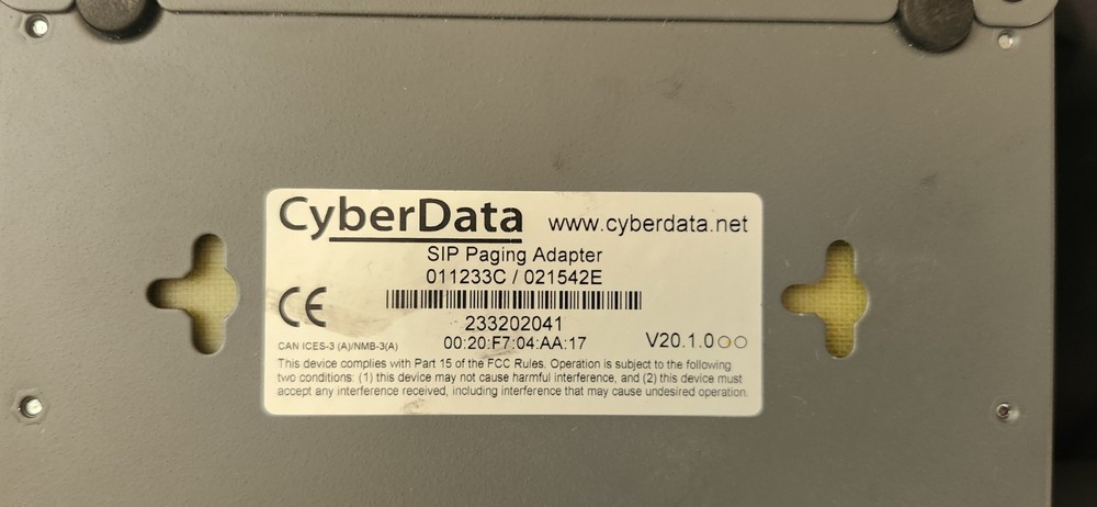 CyberData Paging Adapter 011233C 021542E Ethernet PoE Gray