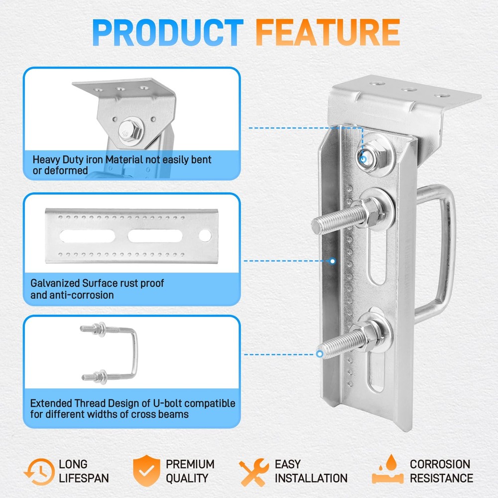 4 Pack 8" Galvanized Swivel Top Bunk Bracket Support Kit For Boat Trailer 3x3