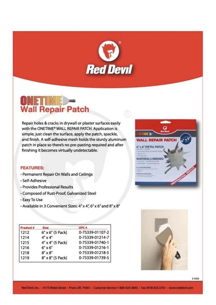 Red Devil 1214 ONETIME Wall Repair Patch, 4 inch, Multi