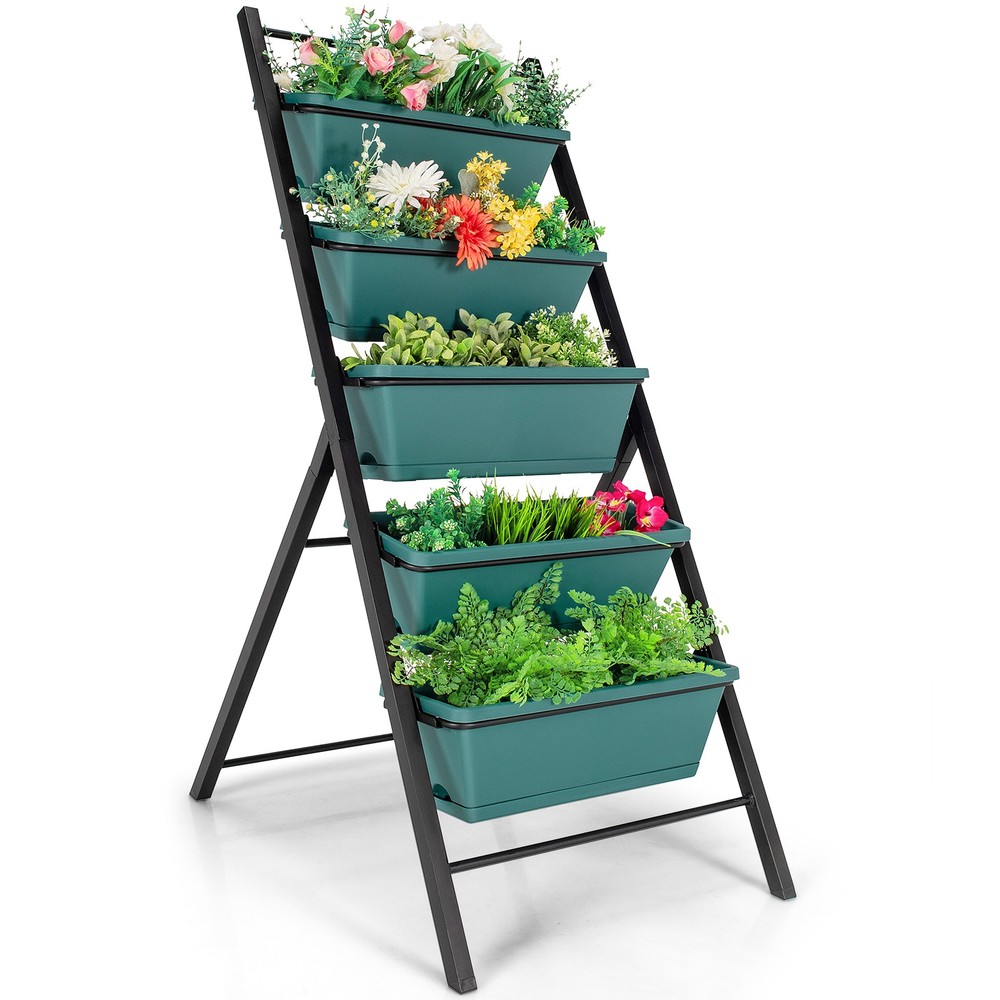 5-tier Vertical Garden Planter Box Elevated Raised Bed w/5 Container Green