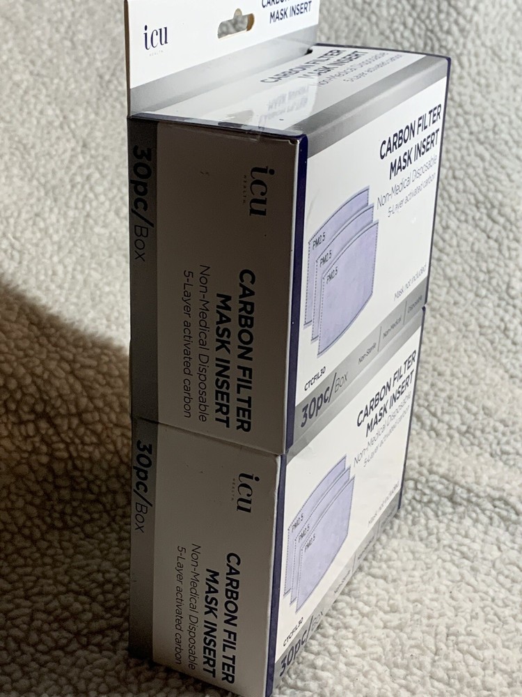 ICU Carbon Filter Mask Insert 5 Layer activated Carbon - 30ct 2 boxes New