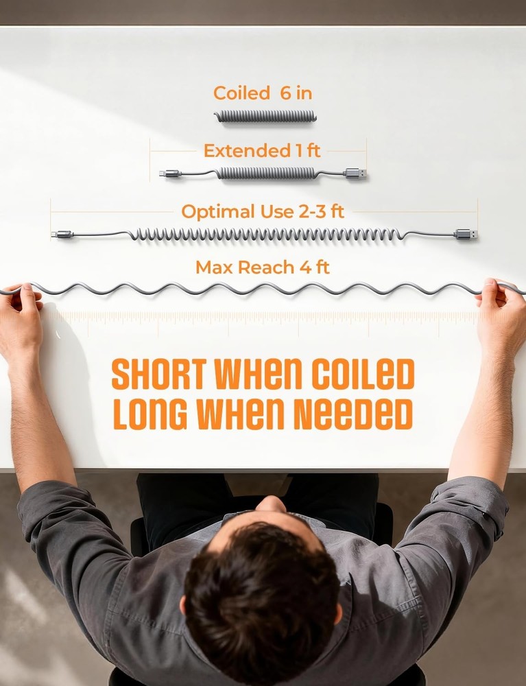 LISEN Coiled USB C Cable, 2 Pack for Android Auto & CarPlay 4FT, Space Gray