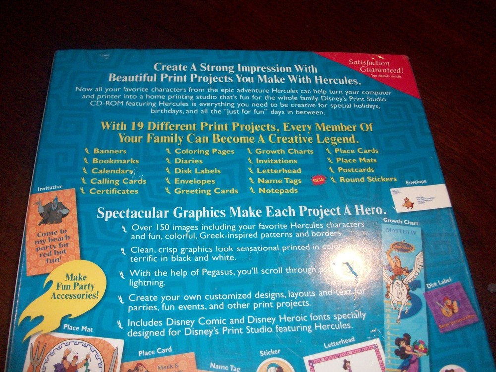 Disney Print Studio Hercules Windows 95 Software for Creating Banners and Diaries