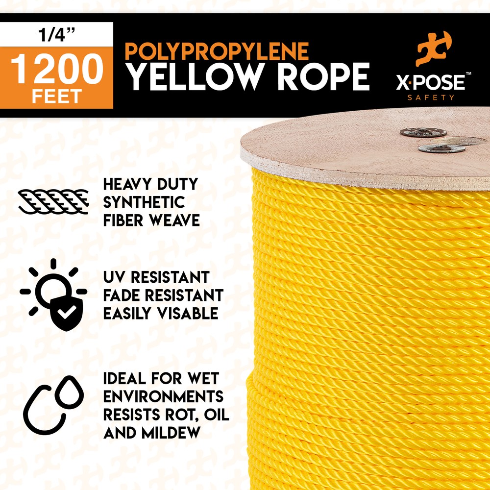 1200 ft Twisted Polypropylene Rope - 1/4" - Yellow Floating Poly Pro Cord