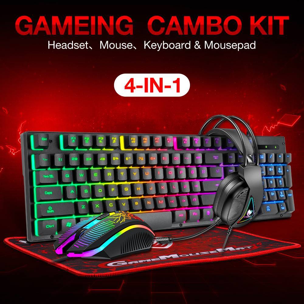 Wired USB Keyboard with Mouse Combo Mice Gaming Headphone Earphone Illuminated