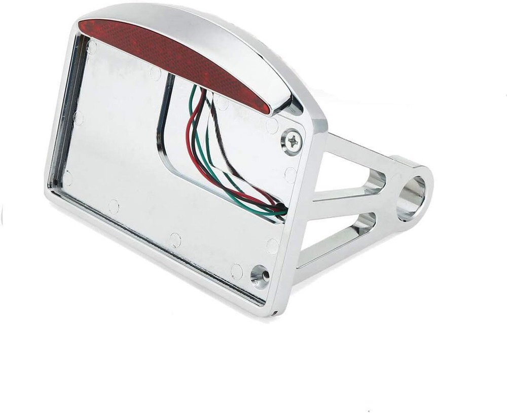 Chrome Curved Side Mounted License Plate Bracket w/LED Tail Light Brake Light US