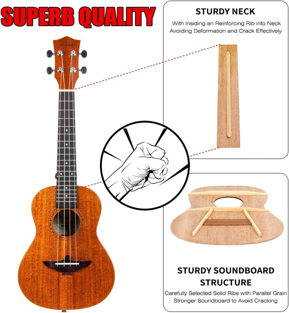 Left-Handed Concert Ukulele Kit, Solid Mahogany-