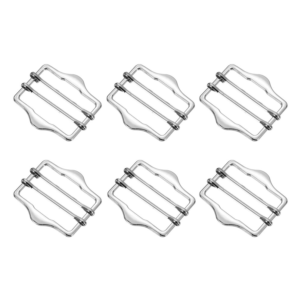 6Pcs Metal Slide Buckles, 40mm Webbing Strap Roller Pin Adjuster, Silver