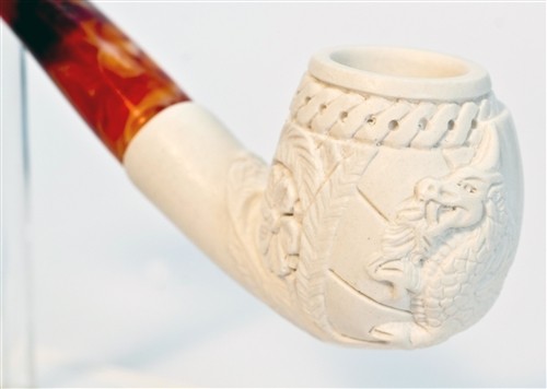 Standard Regular Meerschaum Pipe - EMBOSSED DRAGON w/ Zippered Case