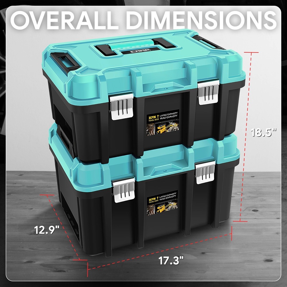 2X Lockable Organizer Storage Portable Tool Box with Removable Tray Sky Blue