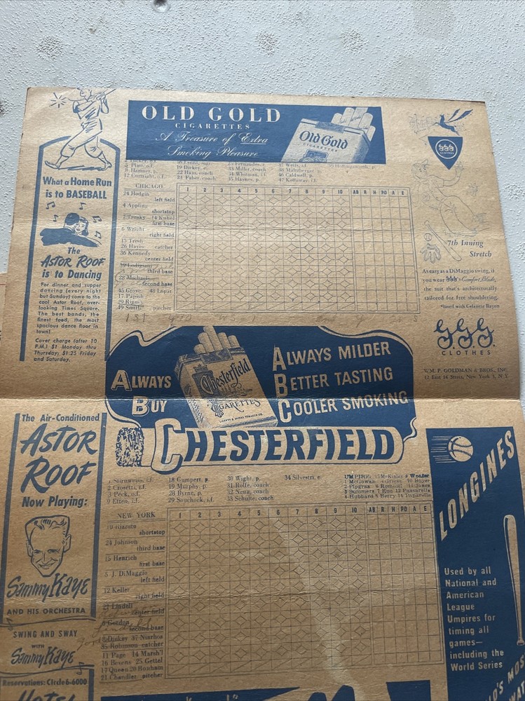 1946 NEW YORK YANKEES Program / Vs Chicago score card