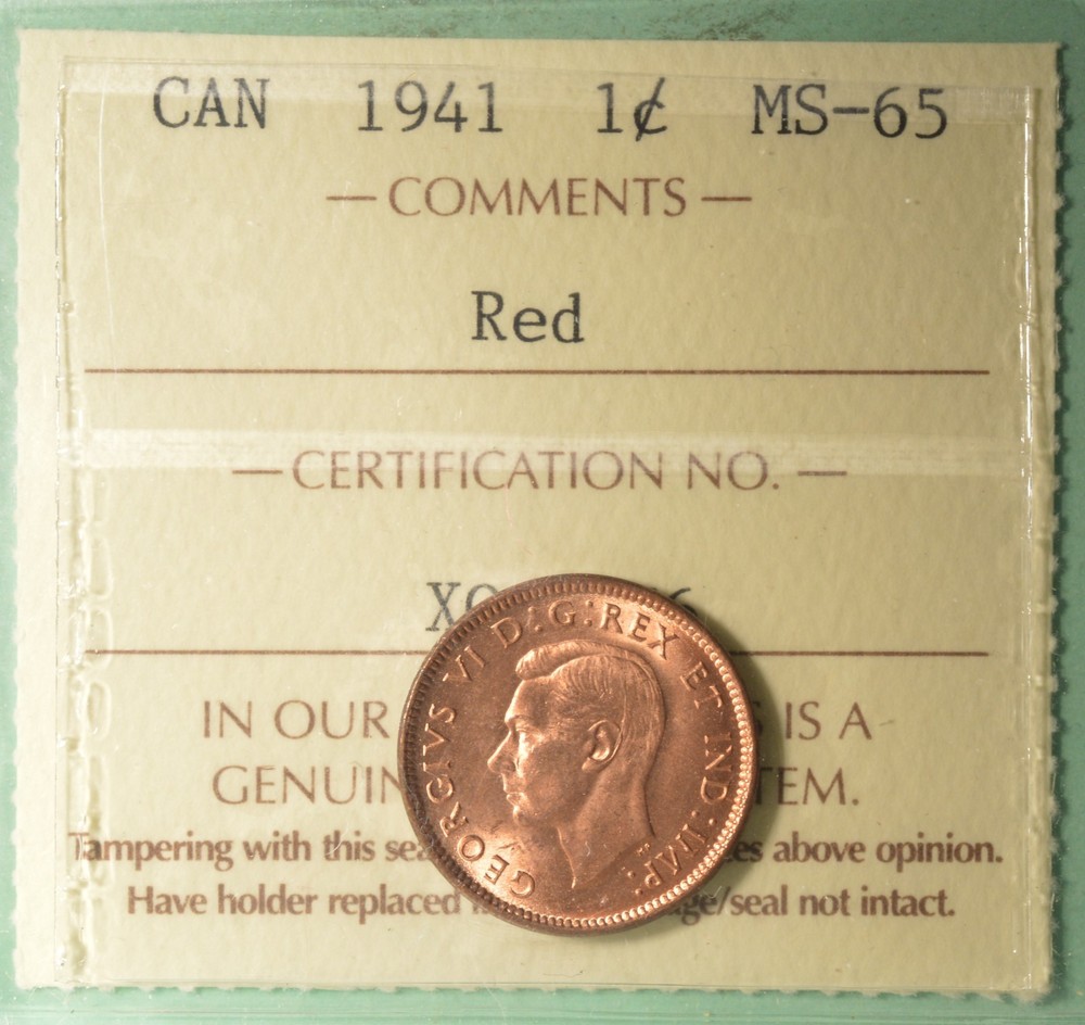 1941 -  Canada Penny  - Graded - ICCS MS65 RED X0Q 176