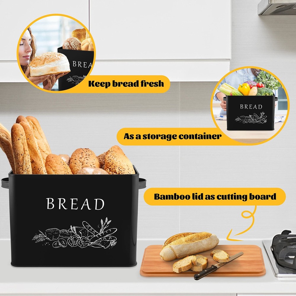 E-far Bread Box for Kitchen Countertop, Metal Bread Storage Container Bin wit...