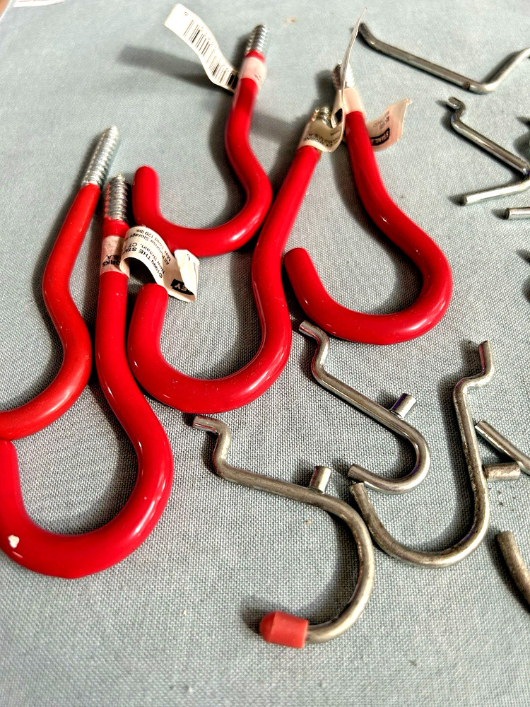 150+ LG. HARDWARE BUNDLE- PEG BOARD HOOKS AND HEAVY DUTY METAL CASTERS/WHEELS