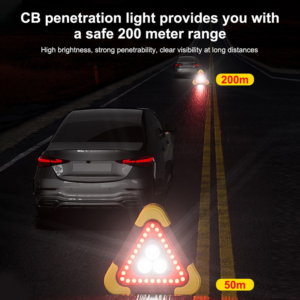 Car Emergency Warning Triangle LED Lights Solar Charging 5 Mode Road Side Light