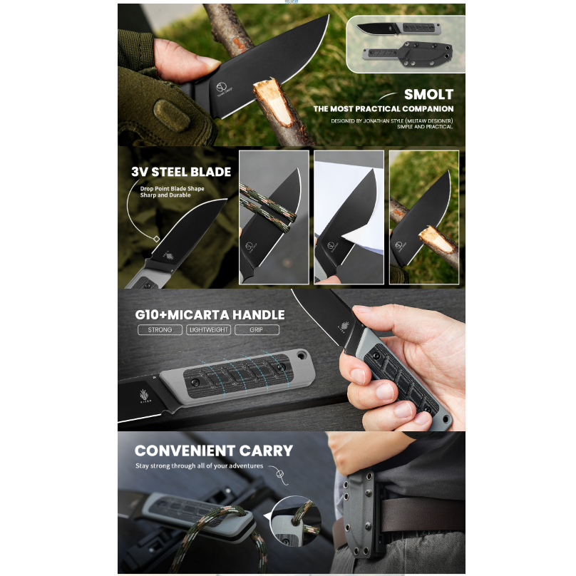 Kizer Knife Smolt 3V Fixed Blade G10+Micarta Handle 1063A1