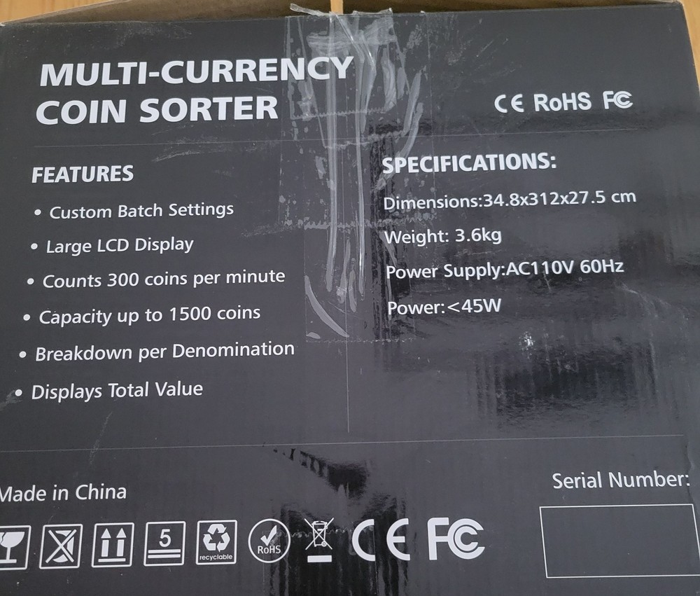 Coin Counter and Sorter TFT Display Accurate Sorting Machine for 5 Denominations