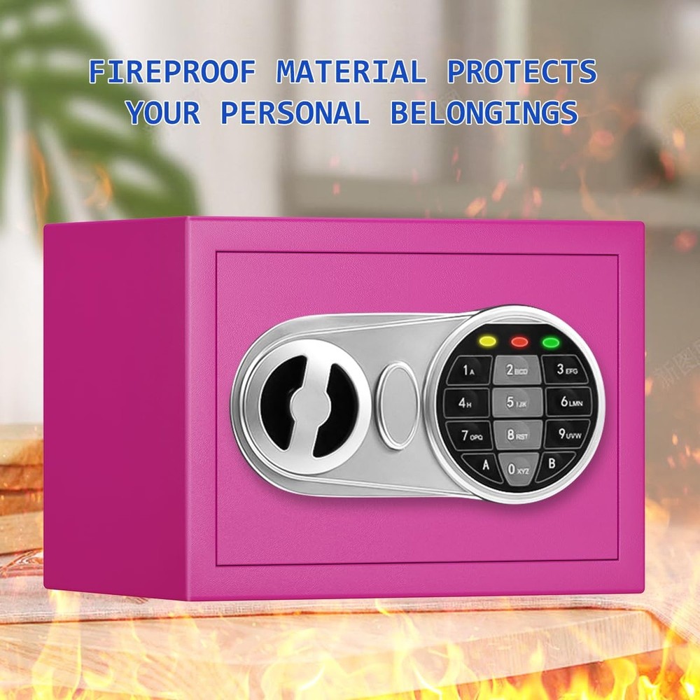 Pink Safe Box with Sensor Light, Electronic Digital Keypad, Steel Constructio...