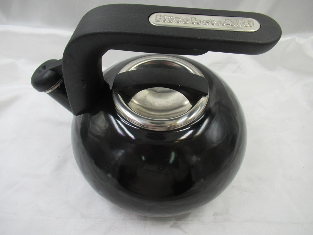 KitchenAid Black Whistling Tea Kettle Enamel Stainless Steel Ergonomic Handle