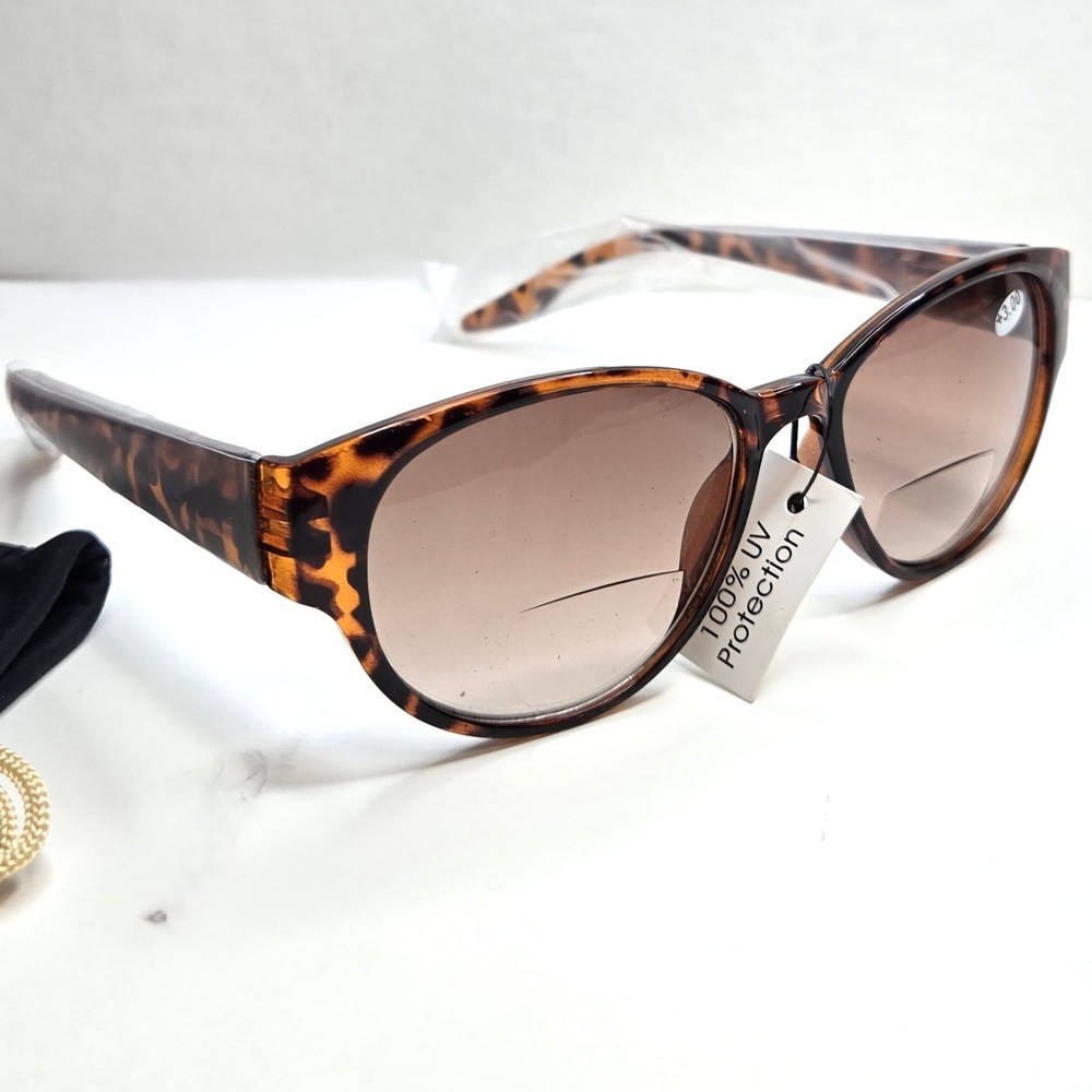 JM New York Reading Sunglass, Bifocal +3.00 Magnification, Brown Shell Frame