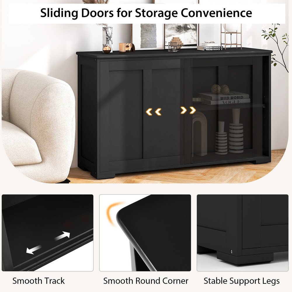 2PCS Stackable Buffet Sideboard w/ Sliding Doors & Adjustable Shelf Black