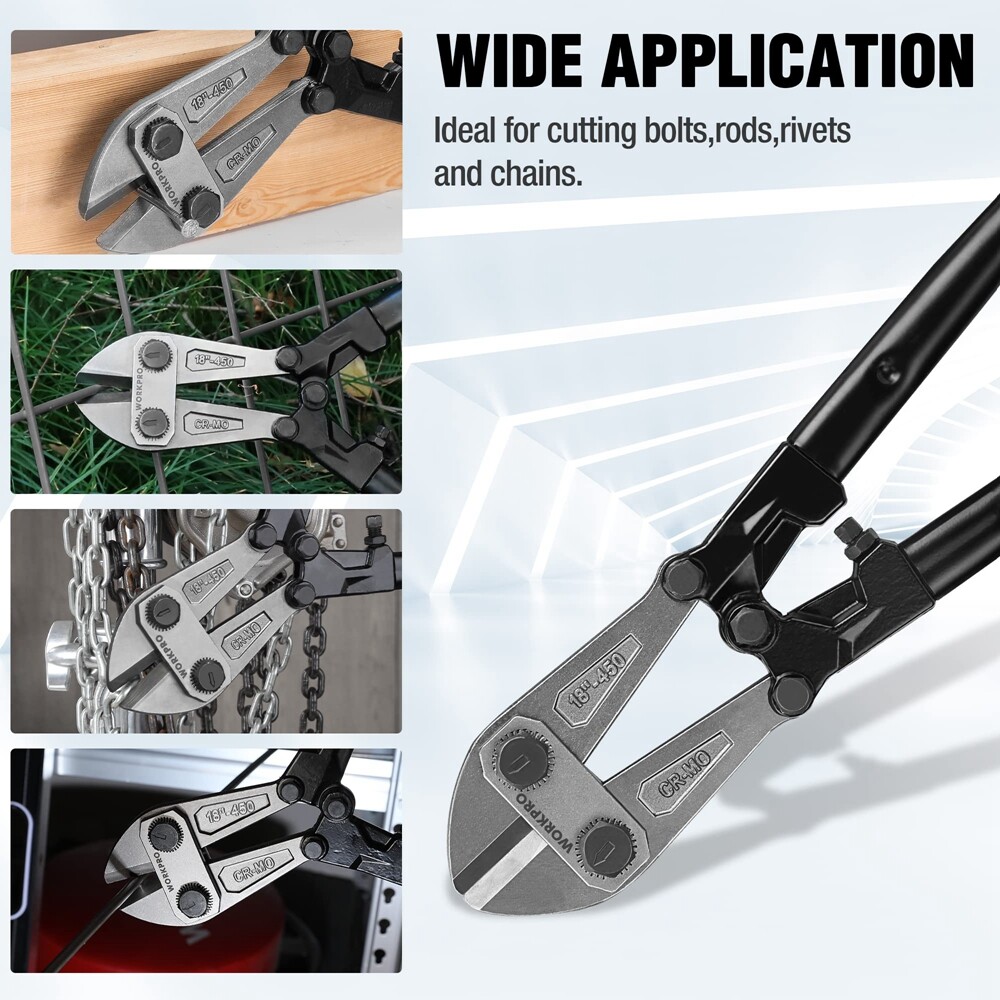WORKPRO 18" Bolt Cutter Cutting Plier Tool w/Soft Rubber Grip Bi-Material Handle