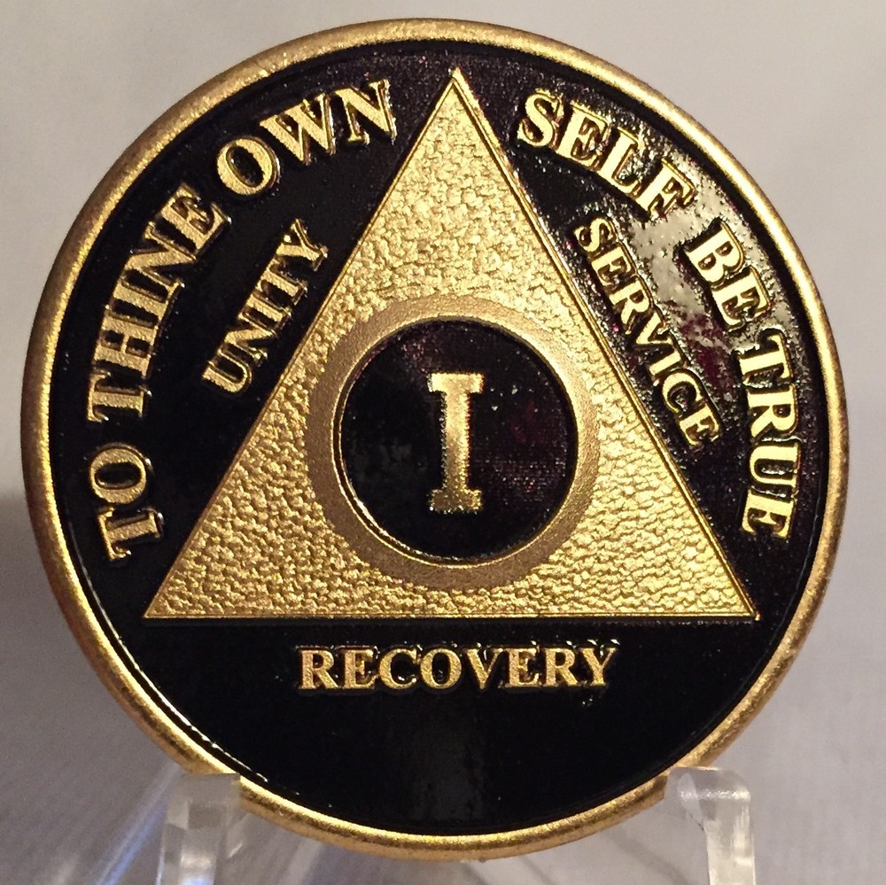 Black & Gold Plated Any Year AA Chip Alcoholics Anonymous Medallion Coin Plate