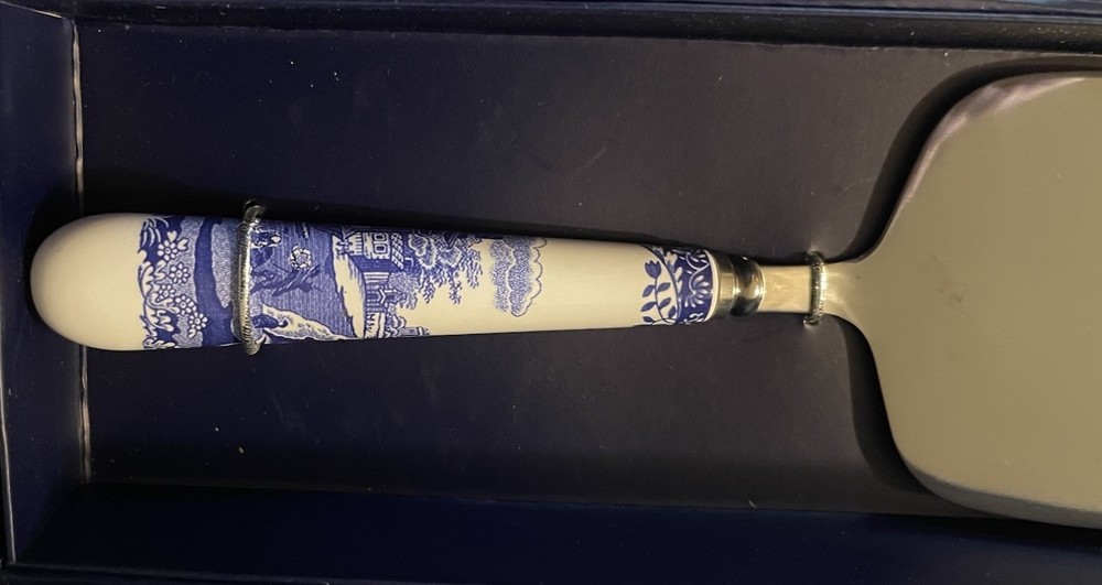 Spode Blue Italian Cake Server Knife with Porcelain Handle, 10" - Blue White
