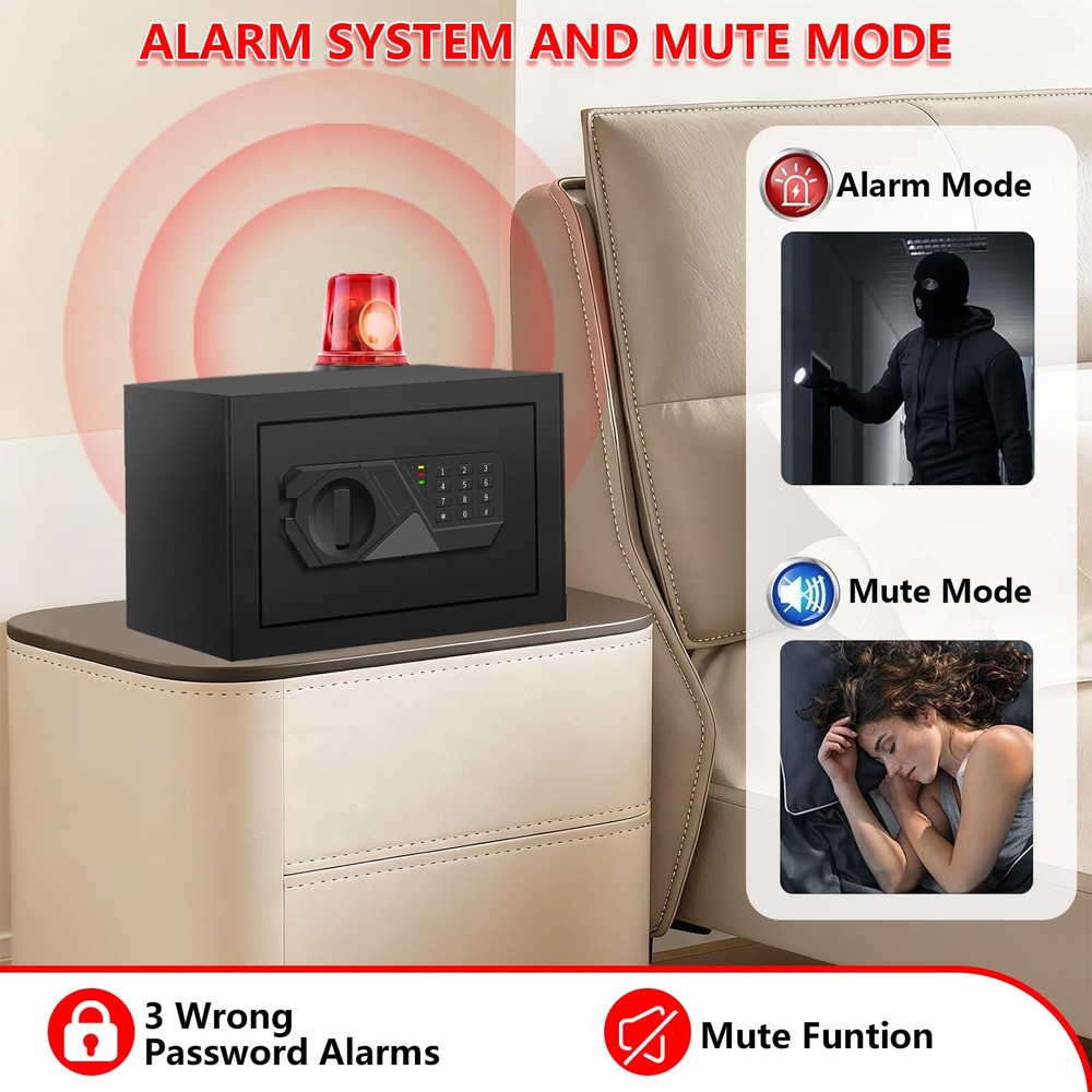 Small Safe for Home Use, Digital Security Box with 0.4 Cuft, Black
