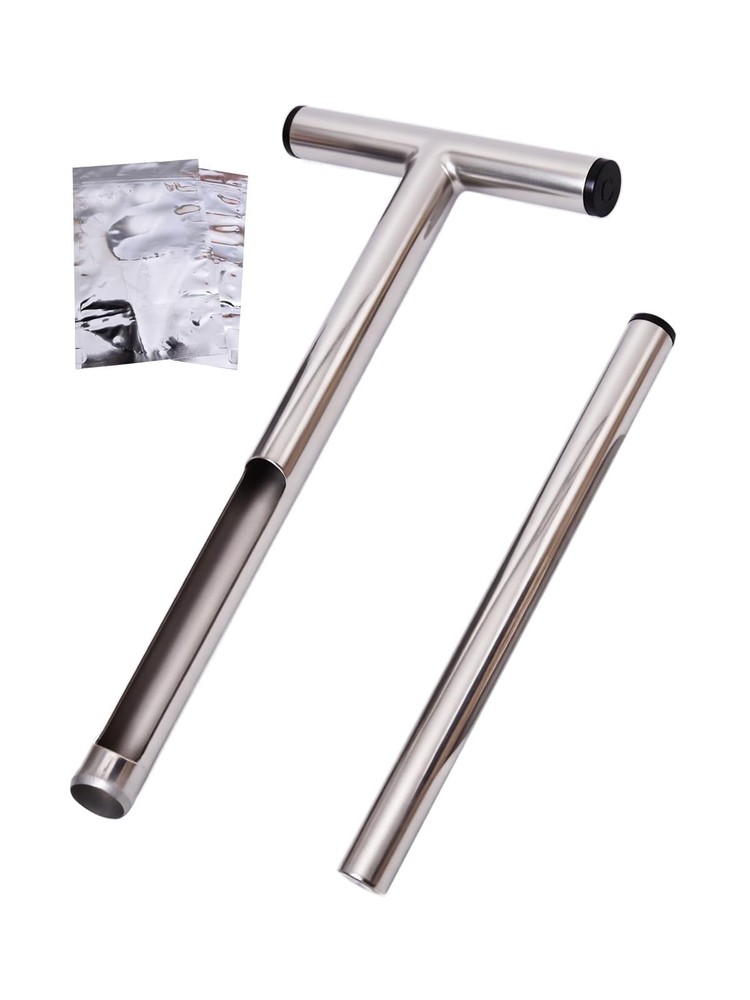 Soil Probe 12in with Pushing Tool, T-Handle Sample Rod, Silver