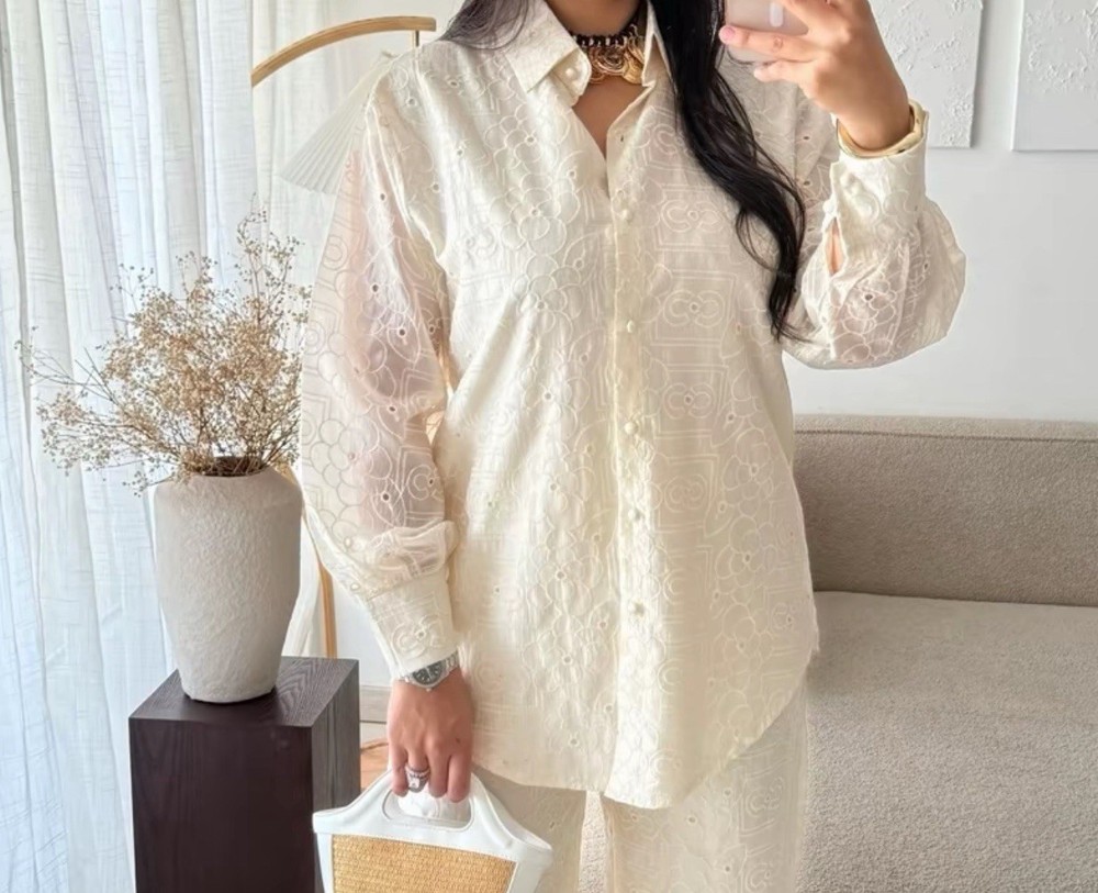 Crochet Style Coord Set In Ivory