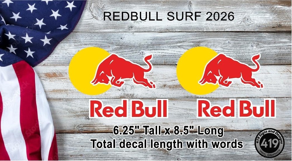 Red Bull Decal for Surfboard QTY 2 Facing Left