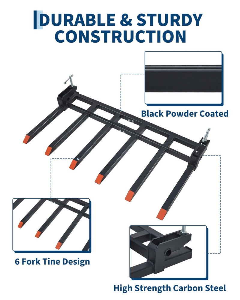 4000 LBS Loading Weight Pallet Forks for Loader, Tractor Buckets, Skidsteer