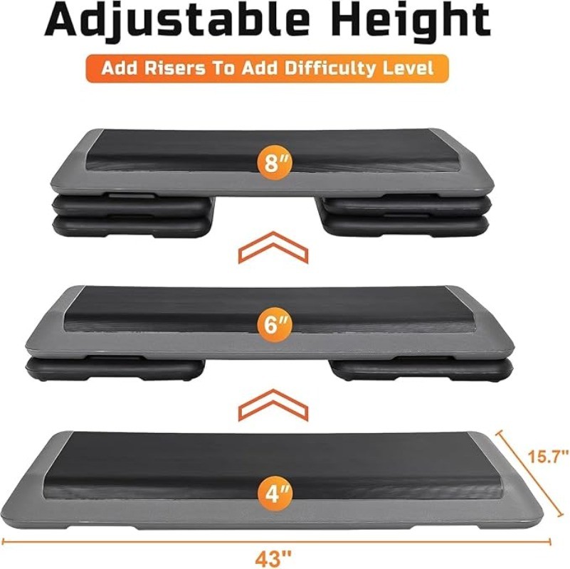 43''Exercise Aerobic Step Platform,Adjustable Fitness Stepper+4 Stackable Risers