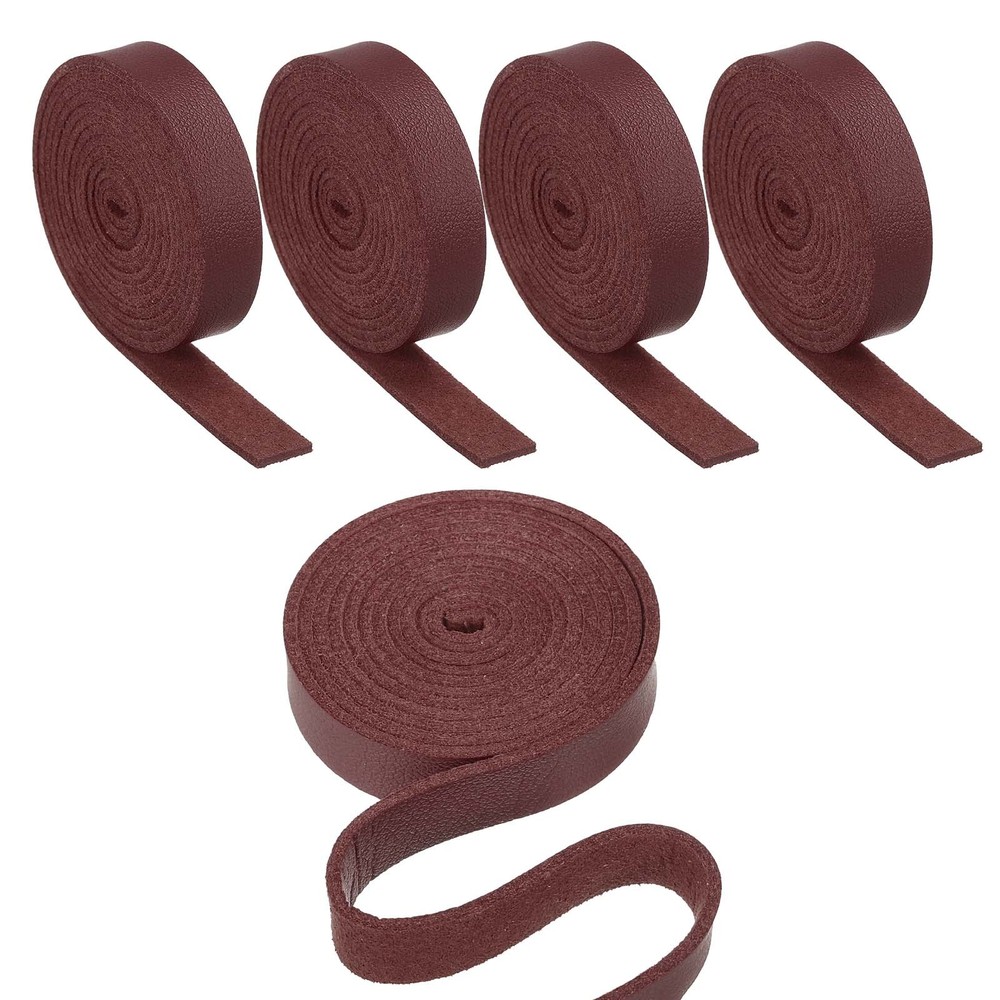 5 Pcs 3/8" Flat Leather Strap, 40" Length PU Leather Strip Dark Red