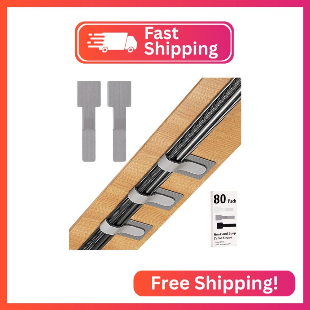 80PCS Hook and Loop Cable Straps, Cable Management Under Desk, Self Adhesive Cab