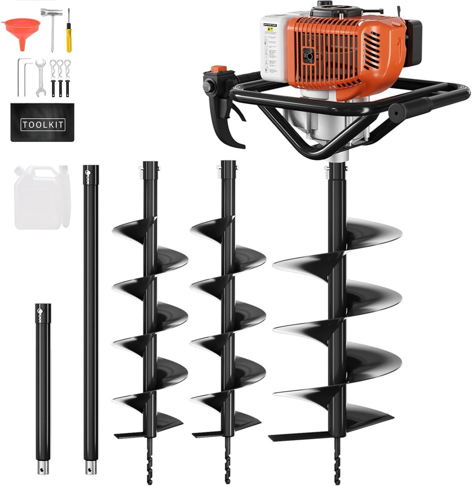 Post Hole Digger, 72Cc Auger Post Hole Digger, Gas Powered Earth Digger with 2 A
