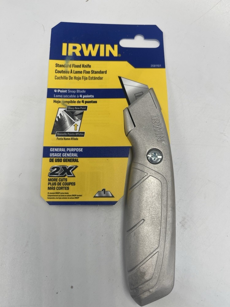 4 Pack- IRWIN Utility Knife, Fixed Blade (2081101), gray