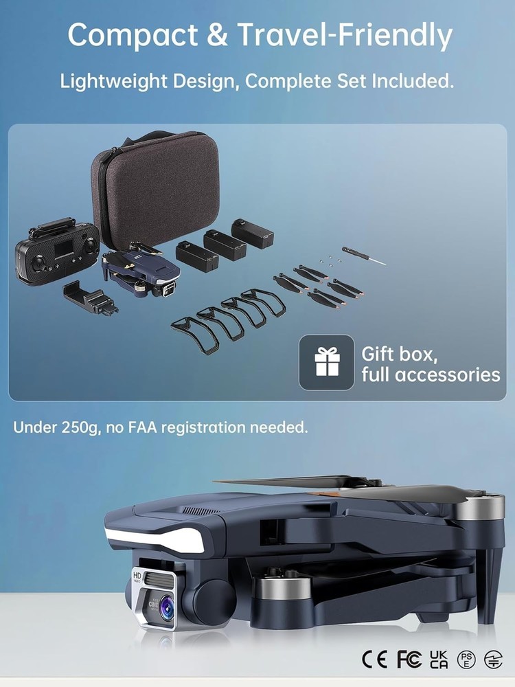 Foldable 4K HD Camera Drone with Extended 60+ Min Flight, WiFi, 2650 Ft Range...