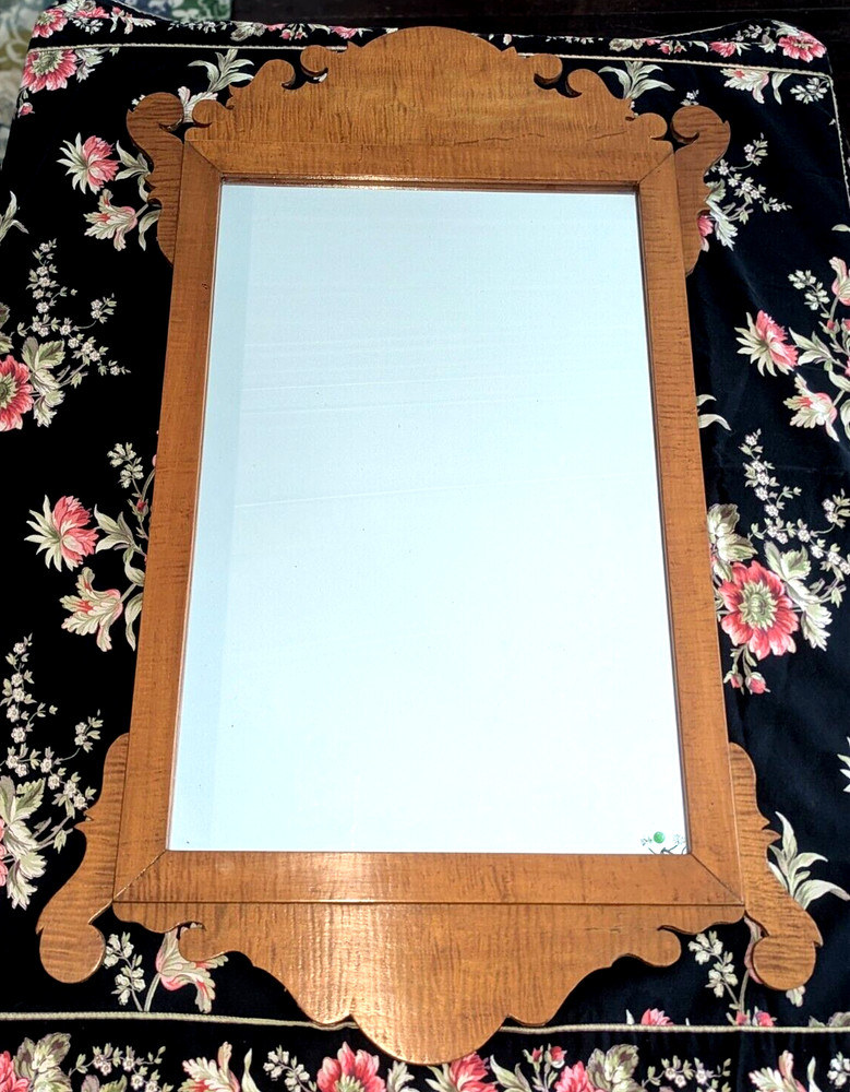 Gorgeous Antique Tiger Striped Maple Chippendale Mirror