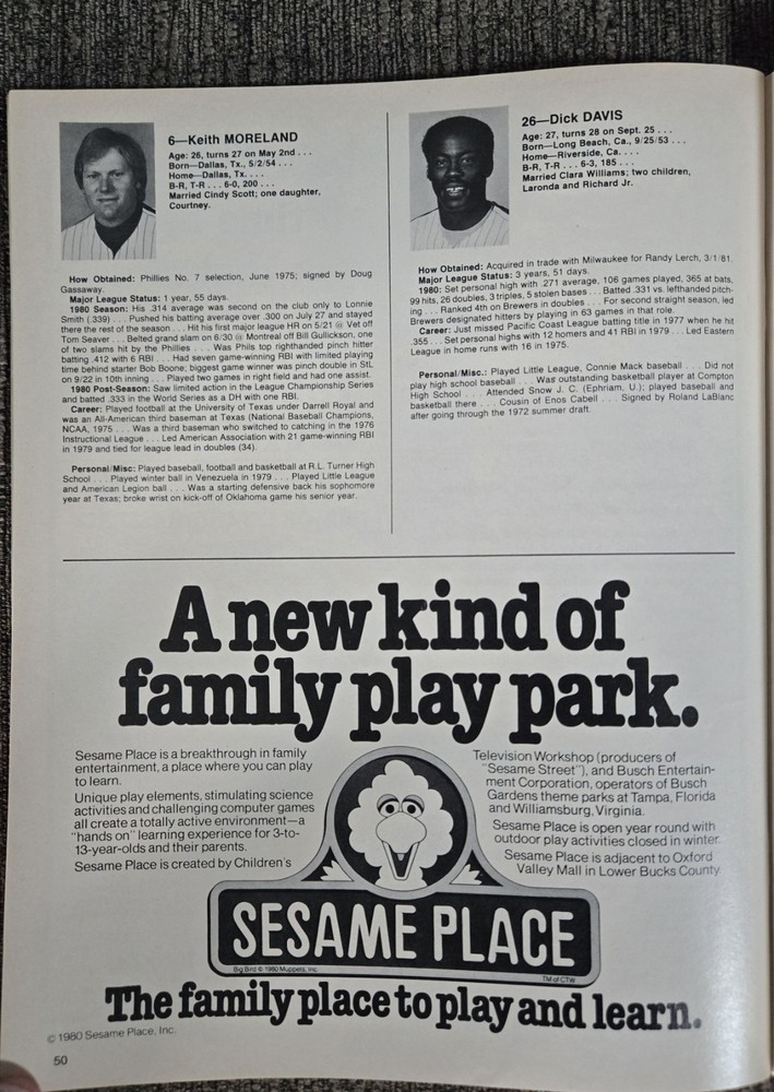 1981 MLB Philadelphia Phillies Program Bake McBride Cover 9/20/1981
