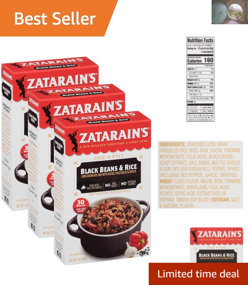 Zatarain's Black Beans & Rice, 3-Pack, 7 oz - Quick & Flavorful Meal Solution