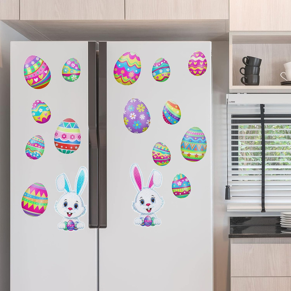 24Pcs Easter Reflective Magnets Easter Egg Bunny Refrigerator Magnetic Sticker C