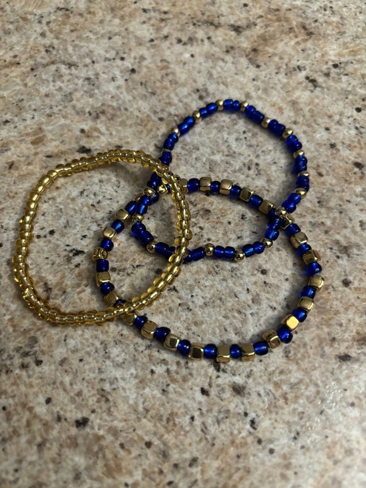 Handmade Stretch Bracelets Triple Stack Blue 0237