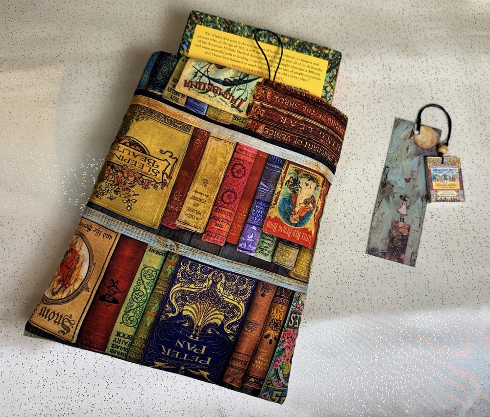 Fabric book cover with button closure With Bookmark Included, Classic Design