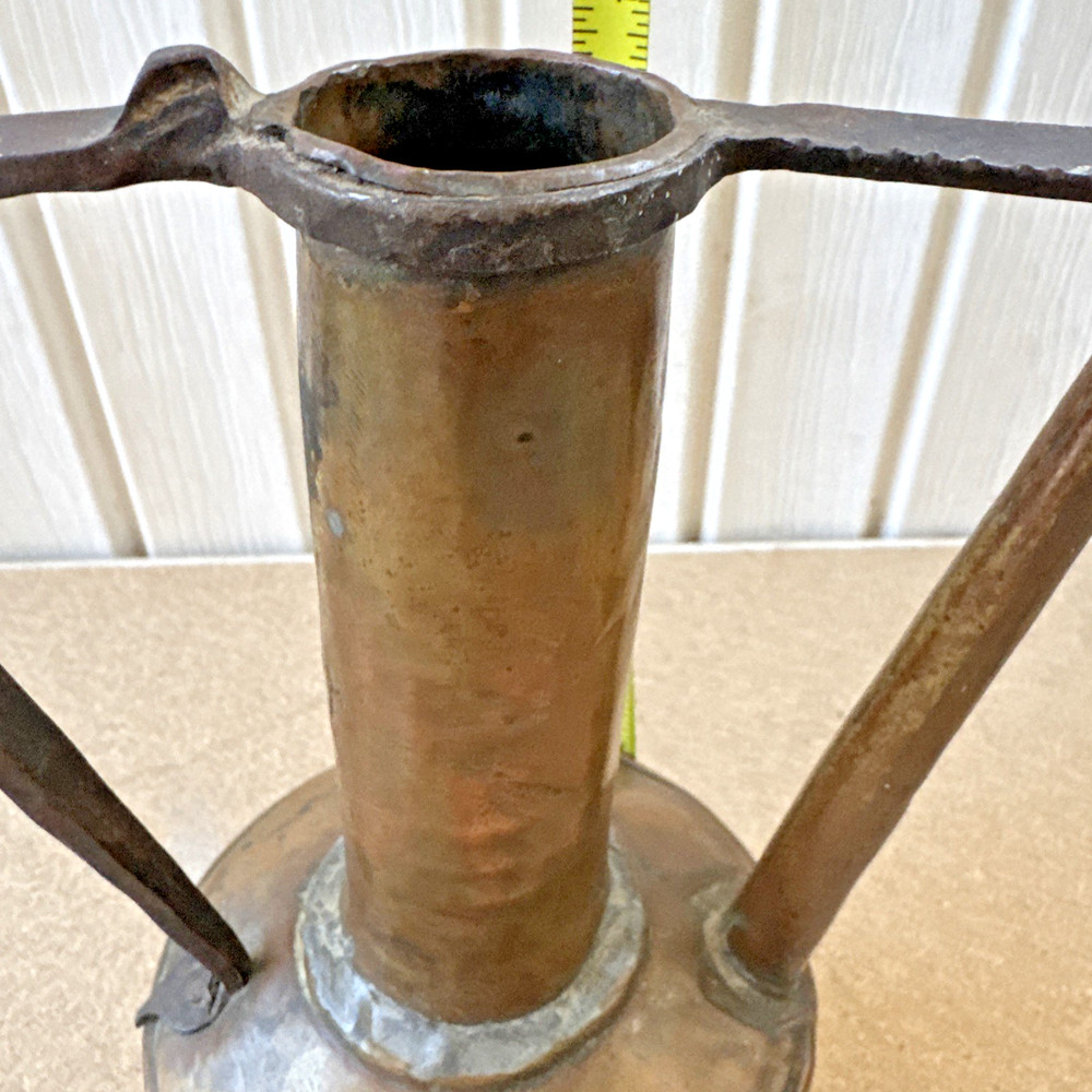 Vintage Handmade Middle Eastern Copper Water Pitcher with Iron Handle Rustic
